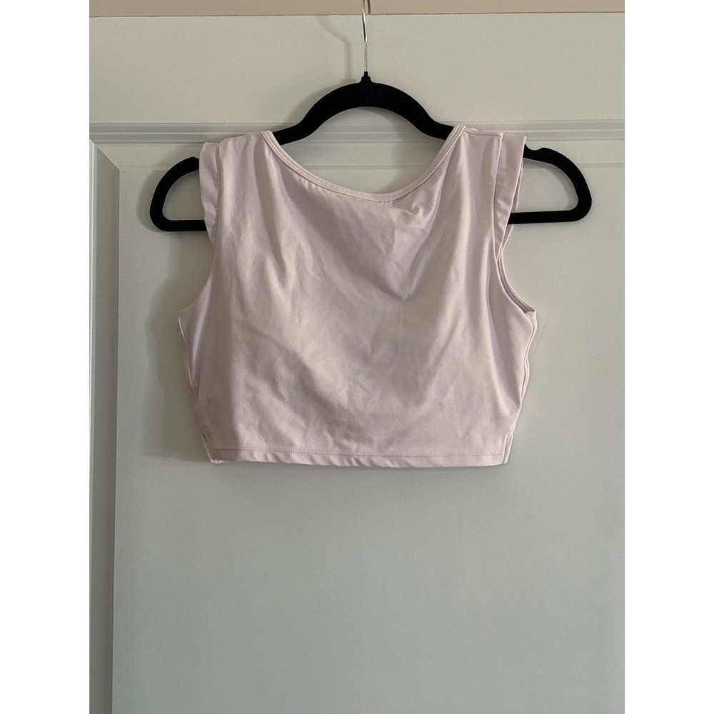 SOLD Glowmode FeatherFit Pink Just Do U-Back Cap Sleeve Slit Hem Crop Tank Top - Picture 3 of 7